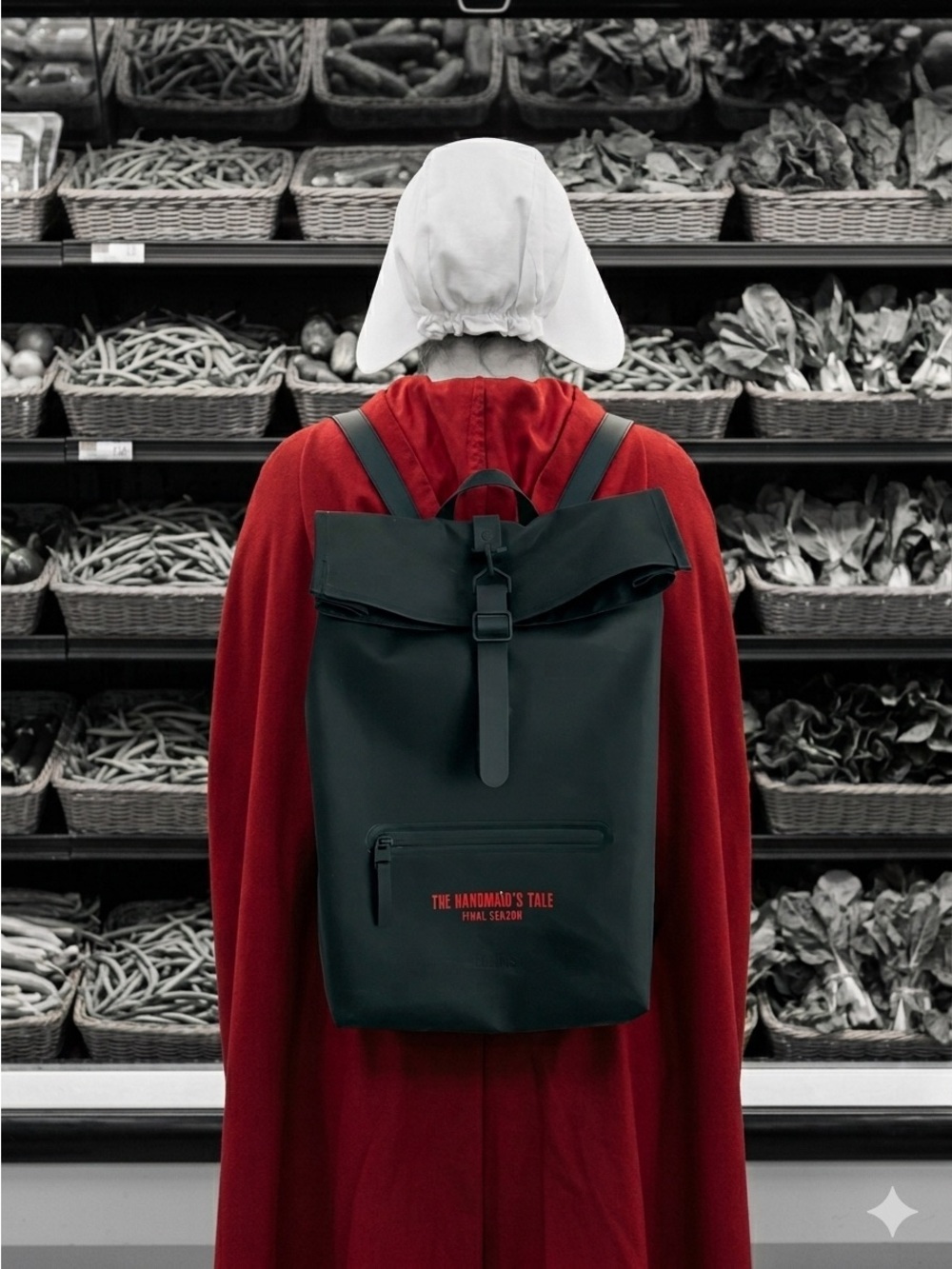 RAINS Black Rolltop Waterproof Rucksack Backpack 13L w/ Handmaid's Tale